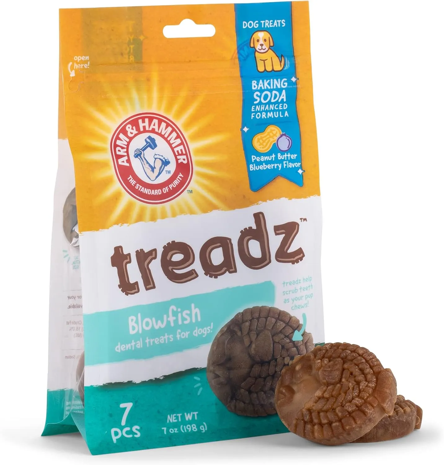 Arm & Hammer for Pets Mighties by TREADZ Dental Treats for Dogs with Baking Soda & Calcium, Help Fight Bad Breath, Plaque & Tartar, Mint, Tough Puffer Shaped, 7 Pcs (Packaging May Vary)