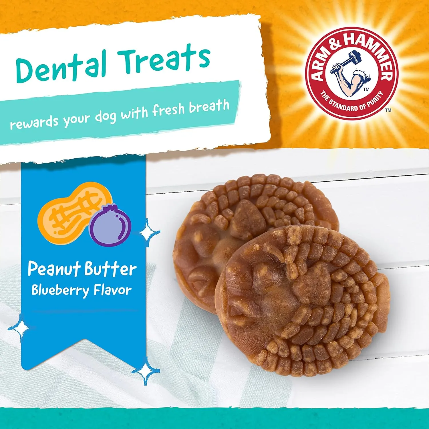 Arm & Hammer for Pets Mighties by TREADZ Dental Treats for Dogs with Baking Soda & Calcium, Help Fight Bad Breath, Plaque & Tartar, Mint, Tough Puffer Shaped, 7 Pcs (Packaging May Vary)