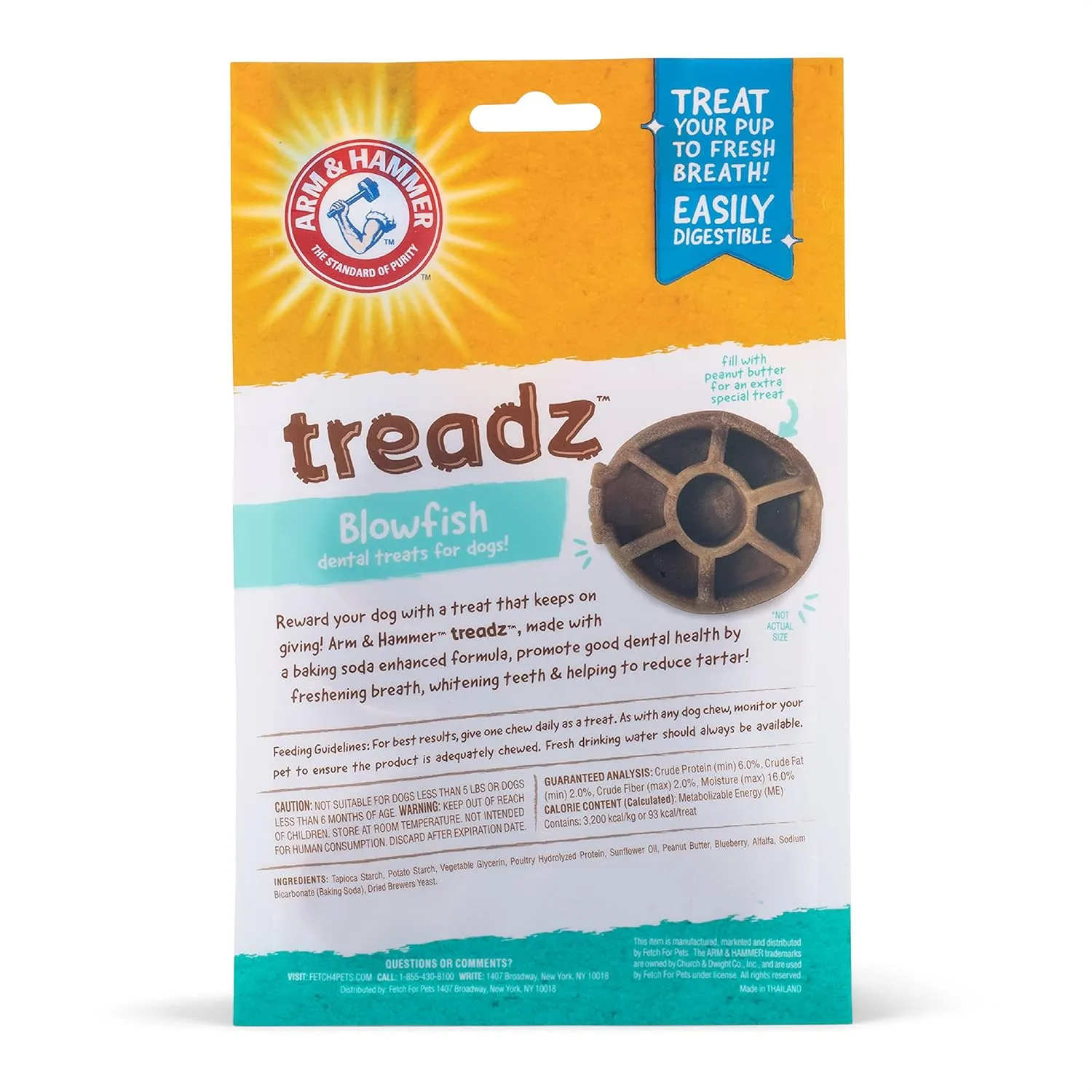 Arm & Hammer for Pets Mighties by TREADZ Dental Treats for Dogs with Baking Soda & Calcium, Help Fight Bad Breath, Plaque & Tartar, Mint, Tough Puffer Shaped, 7 Pcs (Packaging May Vary)