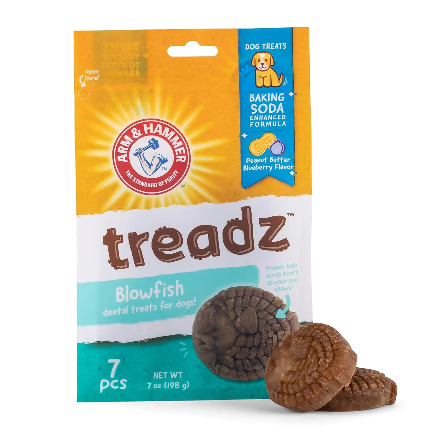 Arm & Hammer for Pets Mighties by TREADZ Dental Treats for Dogs with Baking Soda & Calcium, Help Fight Bad Breath, Plaque & Tartar, Mint, Tough Puffer Shaped, 7 Pcs (Packaging May Vary)