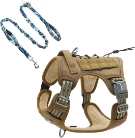 Auroth Tactical Dog Harness with 6 FT Blue Camo Heavy Duty Dog Leash for Large Breed Dogs, No Pulling Reflective Dog Training Vest Army Yellow S