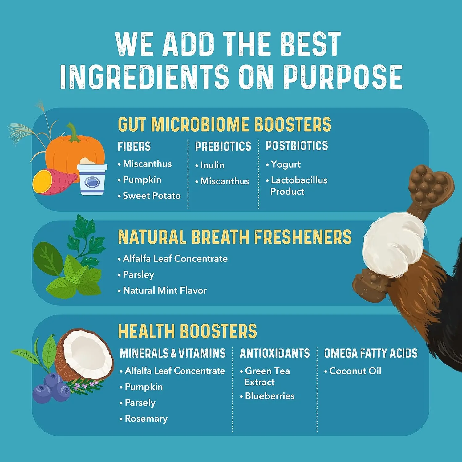 Bernie's Charming Chompers - Daily Dental Chews for Dogs 15-25 Lbs. - 30 Count - Cleans Teeth, Freshens Breath,   Boosts Oral-Gut Microbiome. Easy to Digest, Supports Healthy Digestion Naturally