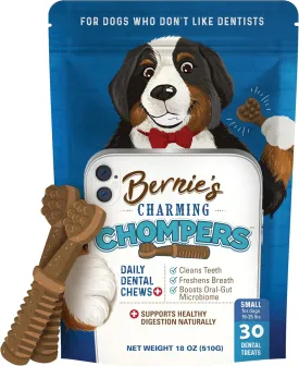 Bernie's Charming Chompers - Daily Dental Chews for Dogs 15-25 Lbs. - 30 Count - Cleans Teeth, Freshens Breath,   Boosts Oral-Gut Microbiome. Easy to Digest, Supports Healthy Digestion Naturally