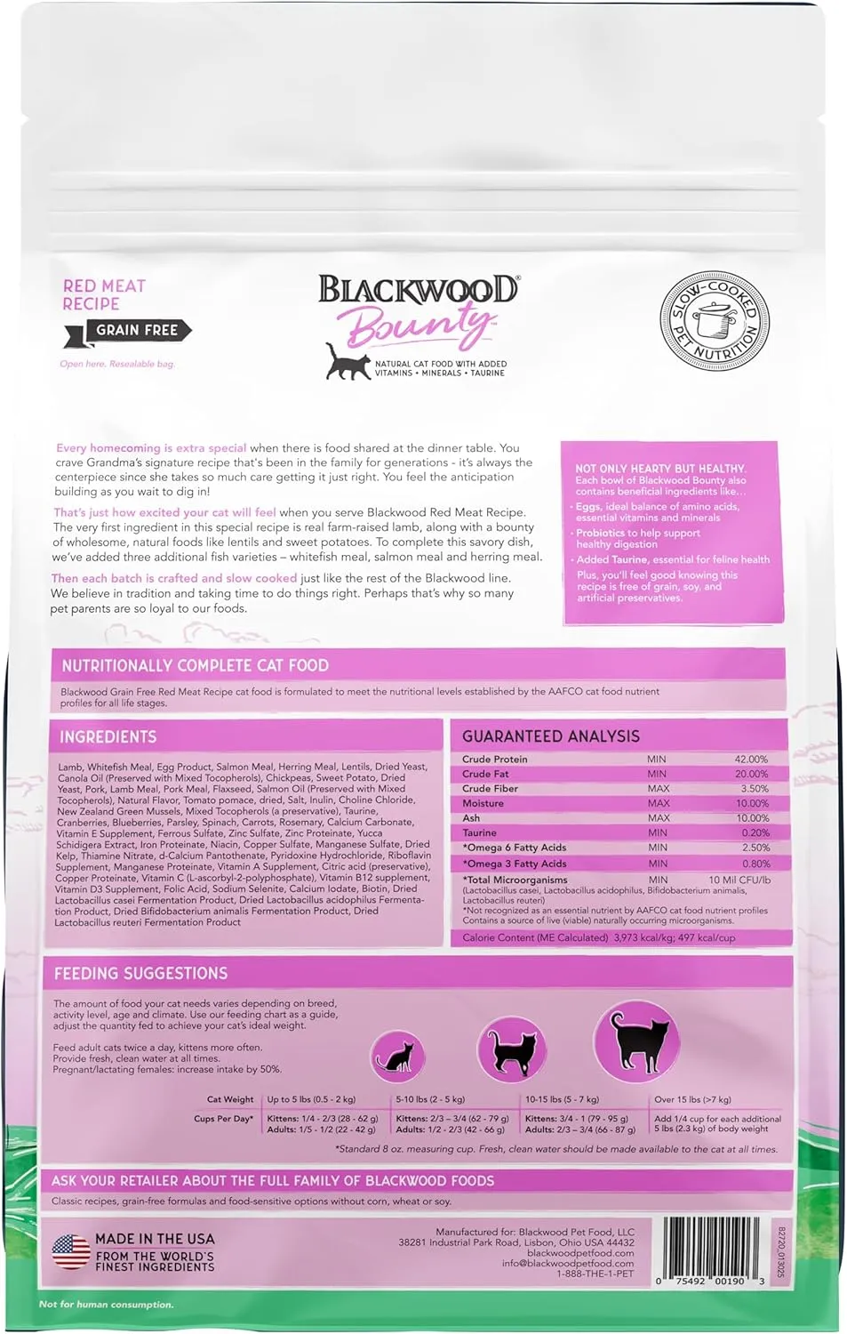 Blackwood Bounty Dry Cat Food, Red Meat Recipe for All Life Stages, 2 Pound Bag, High Protein, Grain Free
