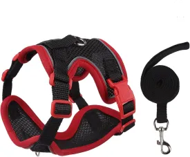 Cat Harness and Leash Set for Walking  Escape-Proof Reflective Vest for Cats and Small Dogs, Adjustable Soft Air Mesh with Pressure-Reducing Design, 4.92ft, L, Red & Black