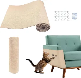 Cat Scratch Furniture Protector for Indoor Cats - Self-Adhesive Trimmable Scratching Pad 78.7x15.8in with Removable Tape & Spiral Nails(Beige)