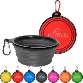Collapsible Dog Bowls, 2 Pack 11oz Portable Travel Dog Bowls, Foldable Water Bowl for Dogs Cats, Pet Feeding Watering Dish with Carabiner, Food Grade Silicone BPA Free(Red Black, Small)