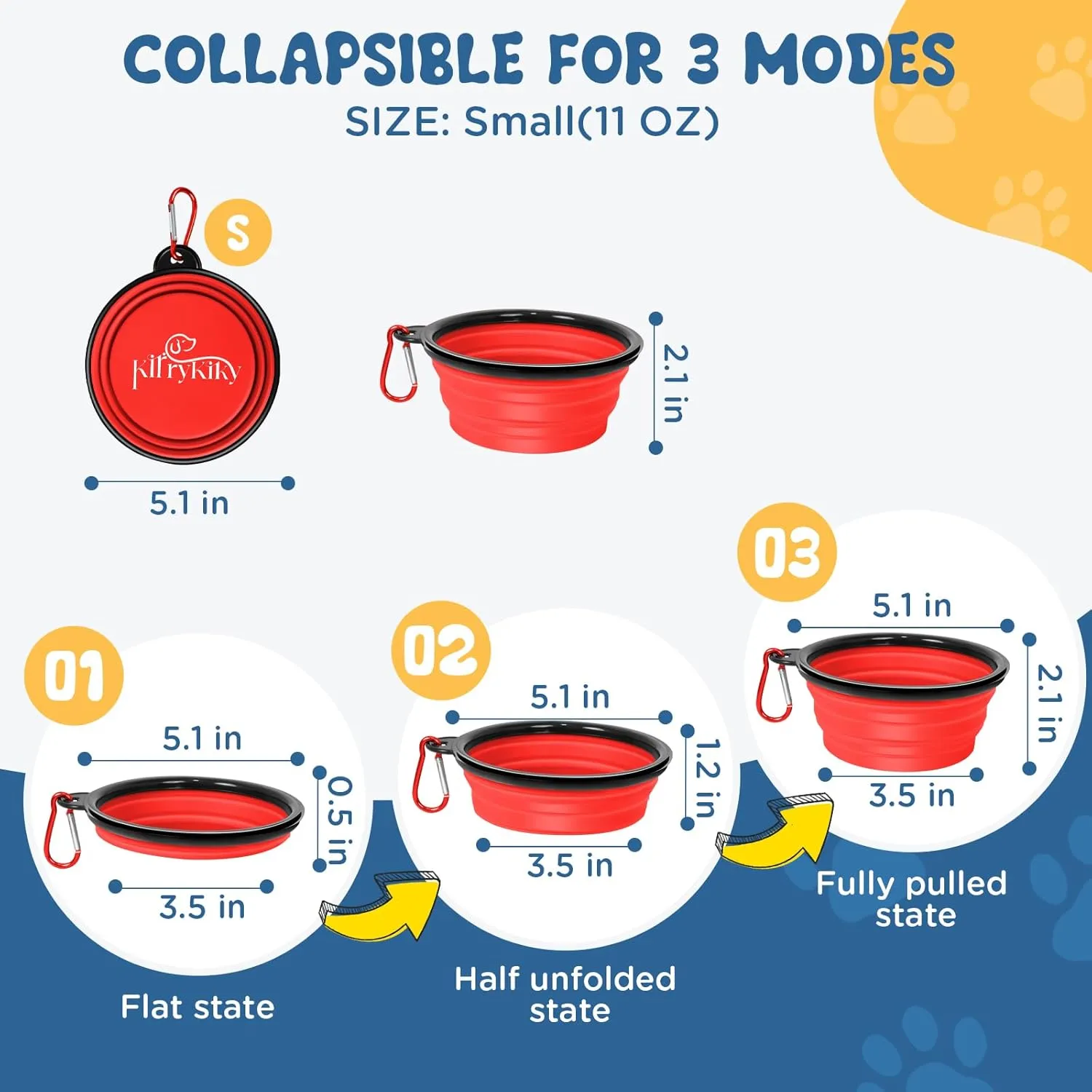 Collapsible Dog Bowls, 2 Pack 11oz Portable Travel Dog Bowls, Foldable Water Bowl for Dogs Cats, Pet Feeding Watering Dish with Carabiner, Food Grade Silicone BPA Free(Red Black, Small)