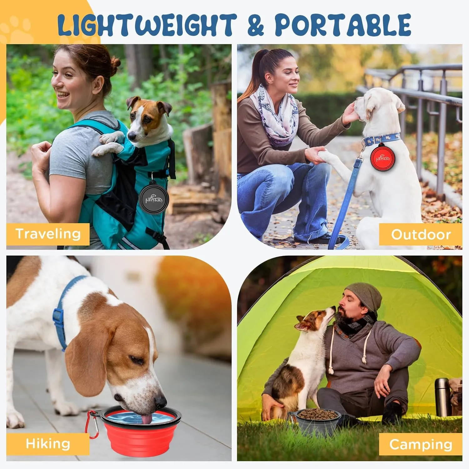 Collapsible Dog Bowls, 2 Pack 11oz Portable Travel Dog Bowls, Foldable Water Bowl for Dogs Cats, Pet Feeding Watering Dish with Carabiner, Food Grade Silicone BPA Free(Red Black, Small)