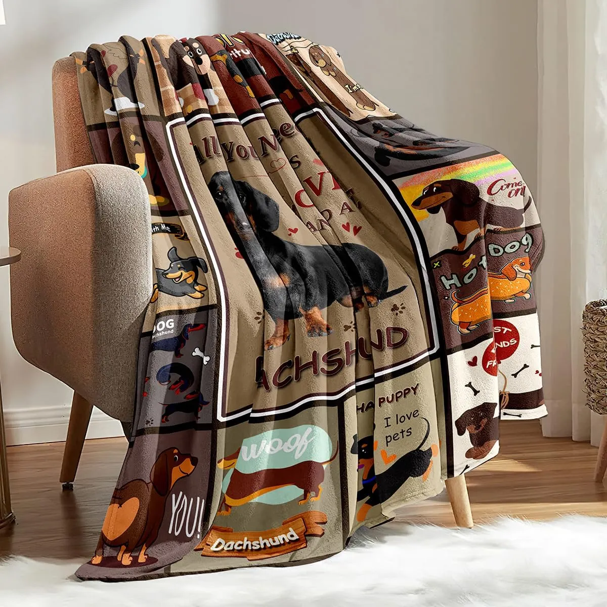 Dachshund Blanket, Wiener Dogs Throw Blanket, I Love Dachshunds Soft Flannel Stuffed Animal Blankets Dachshund Gifts for Women (Dachshund 3, 47"x 60")