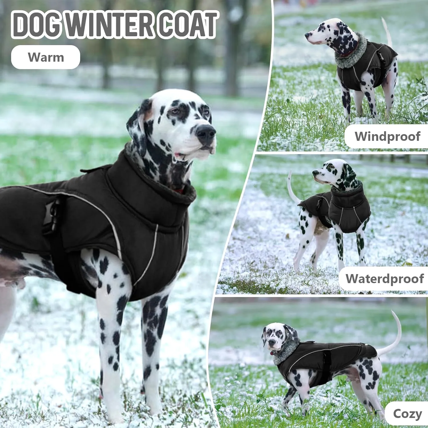 DENTRUN Dog Cold Weather Coats Winter Warm Dog Coat Windproof Cozy Dog Jacket Thick Fleece Vest Water Repellent Apparel with Harness/Leash Hole & Reflective for Outdoor Small Medium Large Dogs
