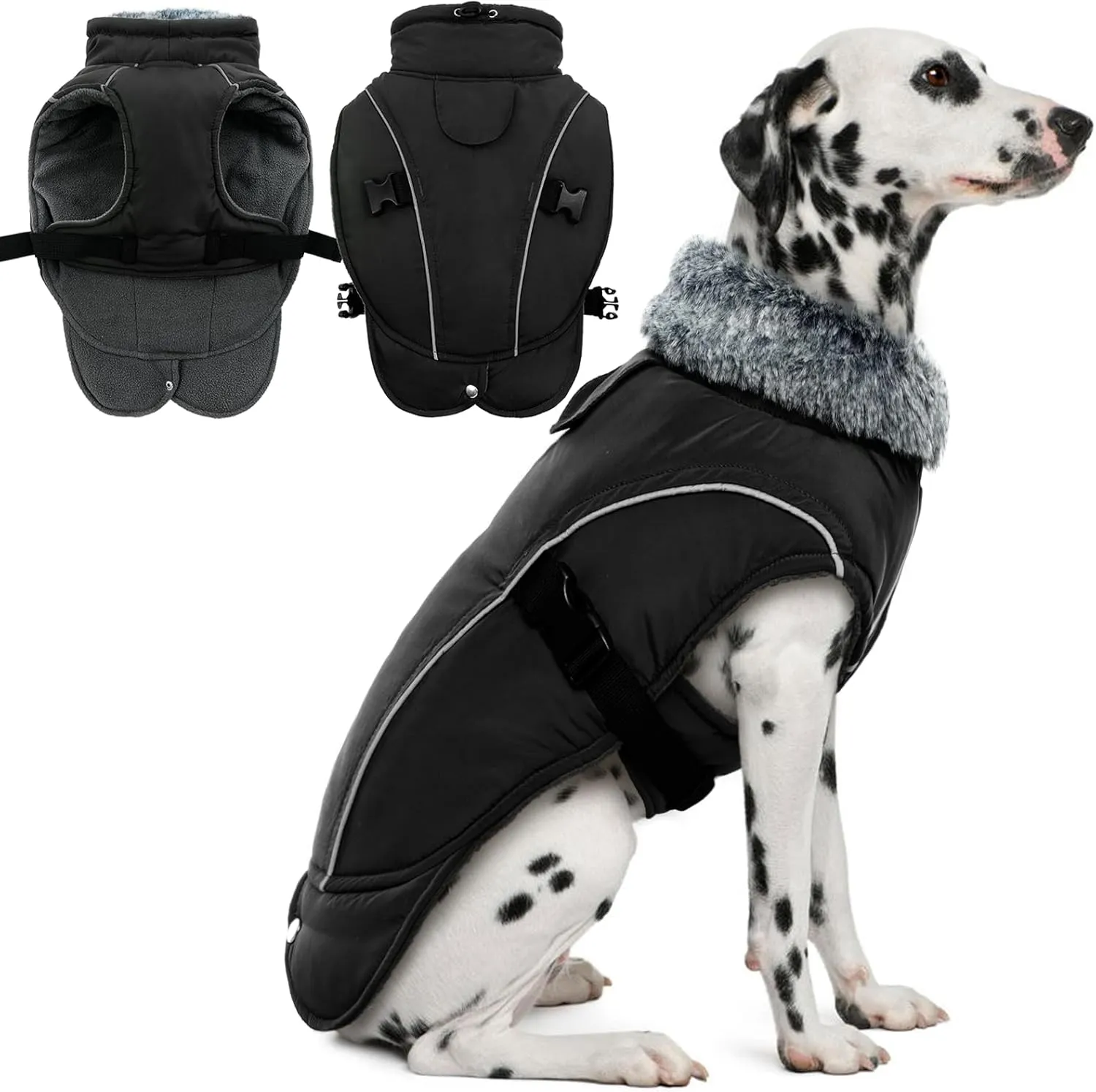 DENTRUN Dog Cold Weather Coats Winter Warm Dog Coat Windproof Cozy Dog Jacket Thick Fleece Vest Water Repellent Apparel with Harness/Leash Hole & Reflective for Outdoor Small Medium Large Dogs