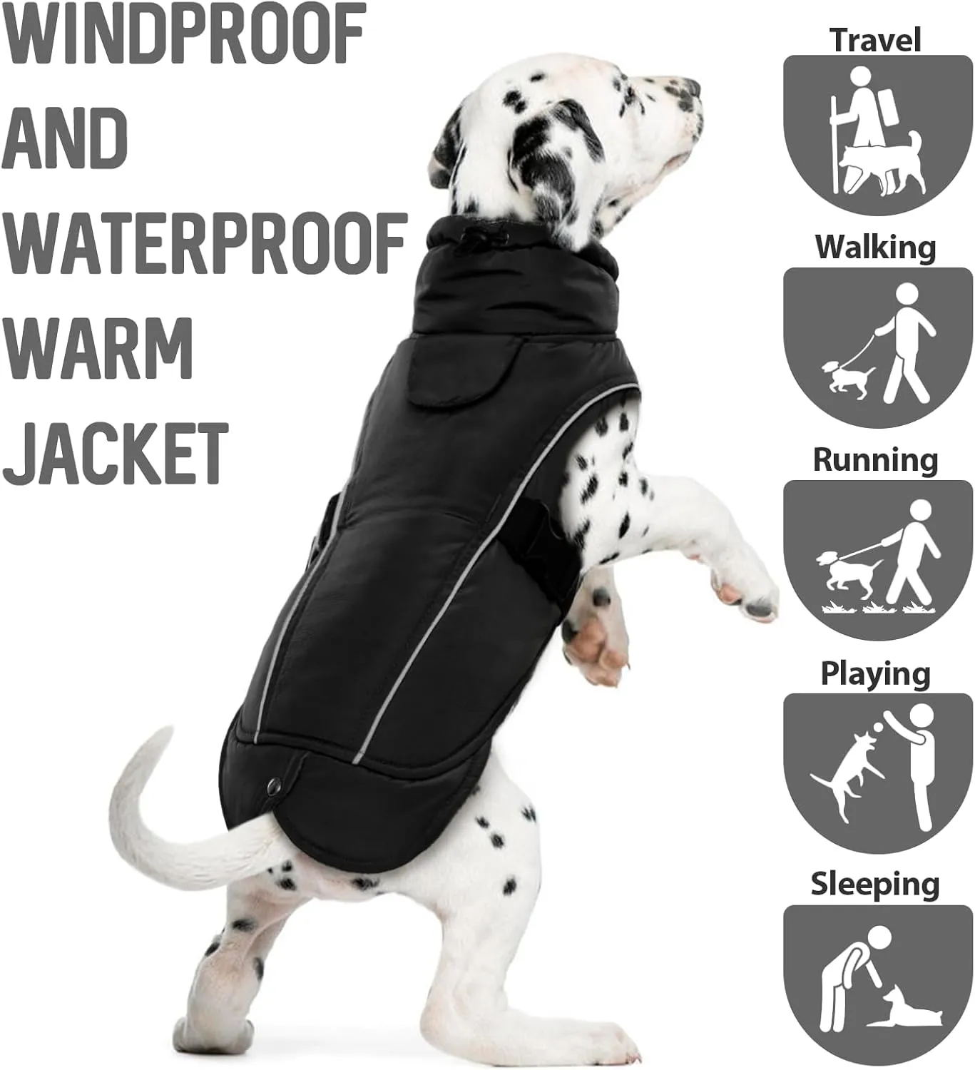 DENTRUN Dog Cold Weather Coats Winter Warm Dog Coat Windproof Cozy Dog Jacket Thick Fleece Vest Water Repellent Apparel with Harness/Leash Hole & Reflective for Outdoor Small Medium Large Dogs