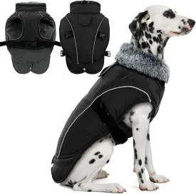 DENTRUN Dog Cold Weather Coats Winter Warm Dog Coat Windproof Cozy Dog Jacket Thick Fleece Vest Water Repellent Apparel with Harness/Leash Hole & Reflective for Outdoor Small Medium Large Dogs