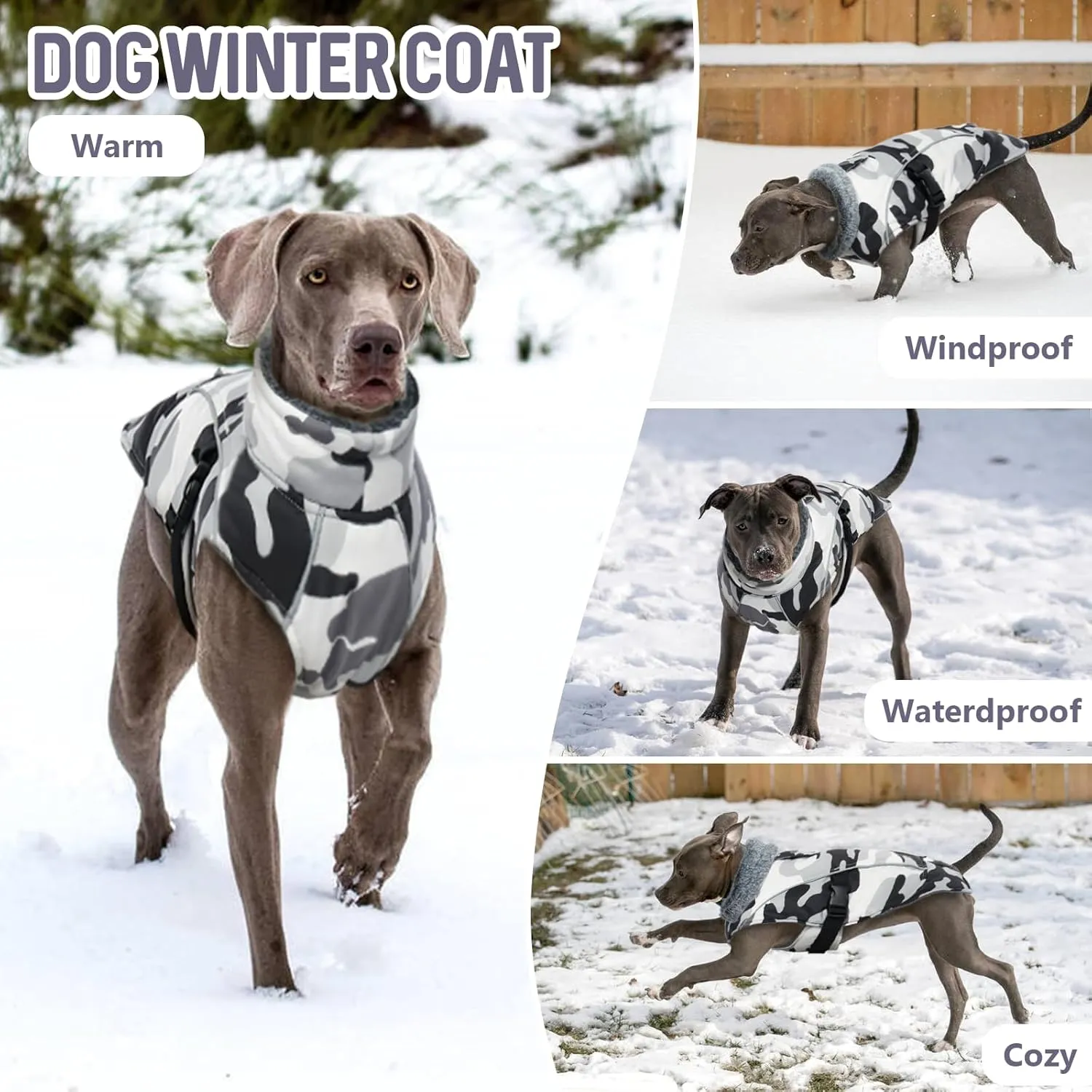 DENTRUN Dog Winter Warm Coat - Windproof Cozy Jacket, Thick Fleece Vest, Water Repellent, Reflective, Small to Large Dogs