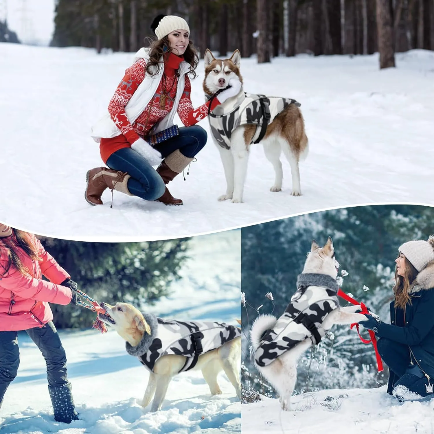 DENTRUN Dog Winter Warm Coat - Windproof Cozy Jacket, Thick Fleece Vest, Water Repellent, Reflective, Small to Large Dogs