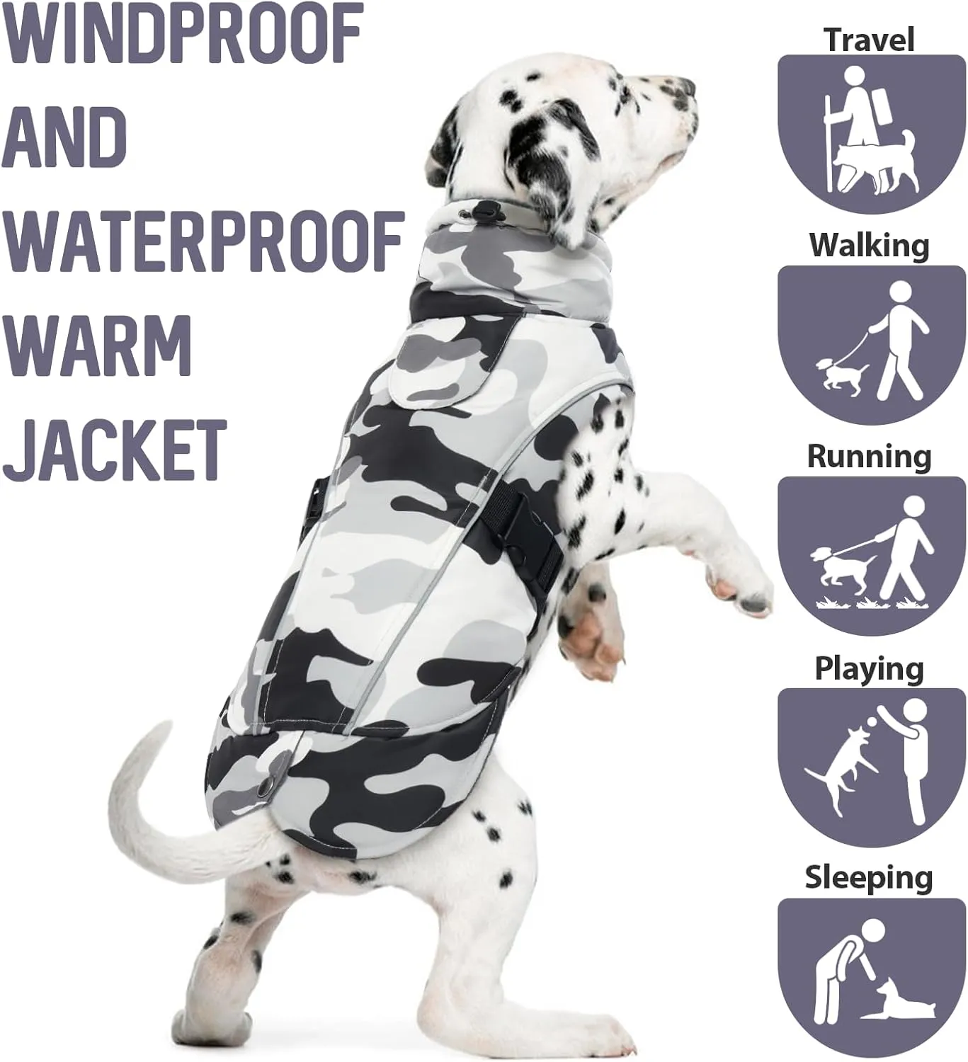 DENTRUN Dog Winter Warm Coat - Windproof Cozy Jacket, Thick Fleece Vest, Water Repellent, Reflective, Small to Large Dogs