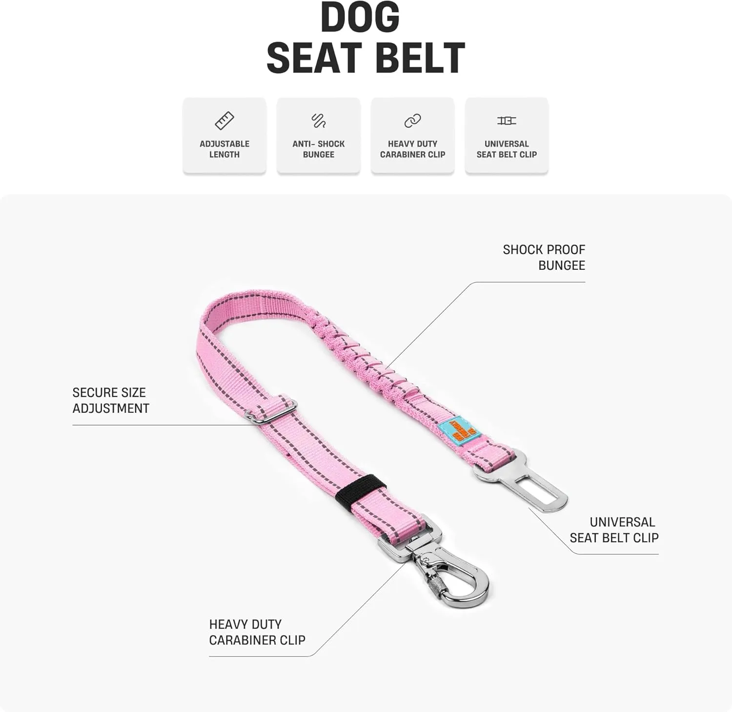DF Co. Dog Seat Belt | Safe and Comfortable Dog Transportation | Adjustable Length, Anti-Shock Bungee, Universal Heavy Duty Clips | Green Camo
