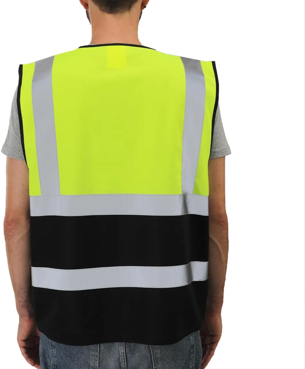 Dib Safety Reflective Vest High Visibility with Pockets and Zipper, Yellow and Black L