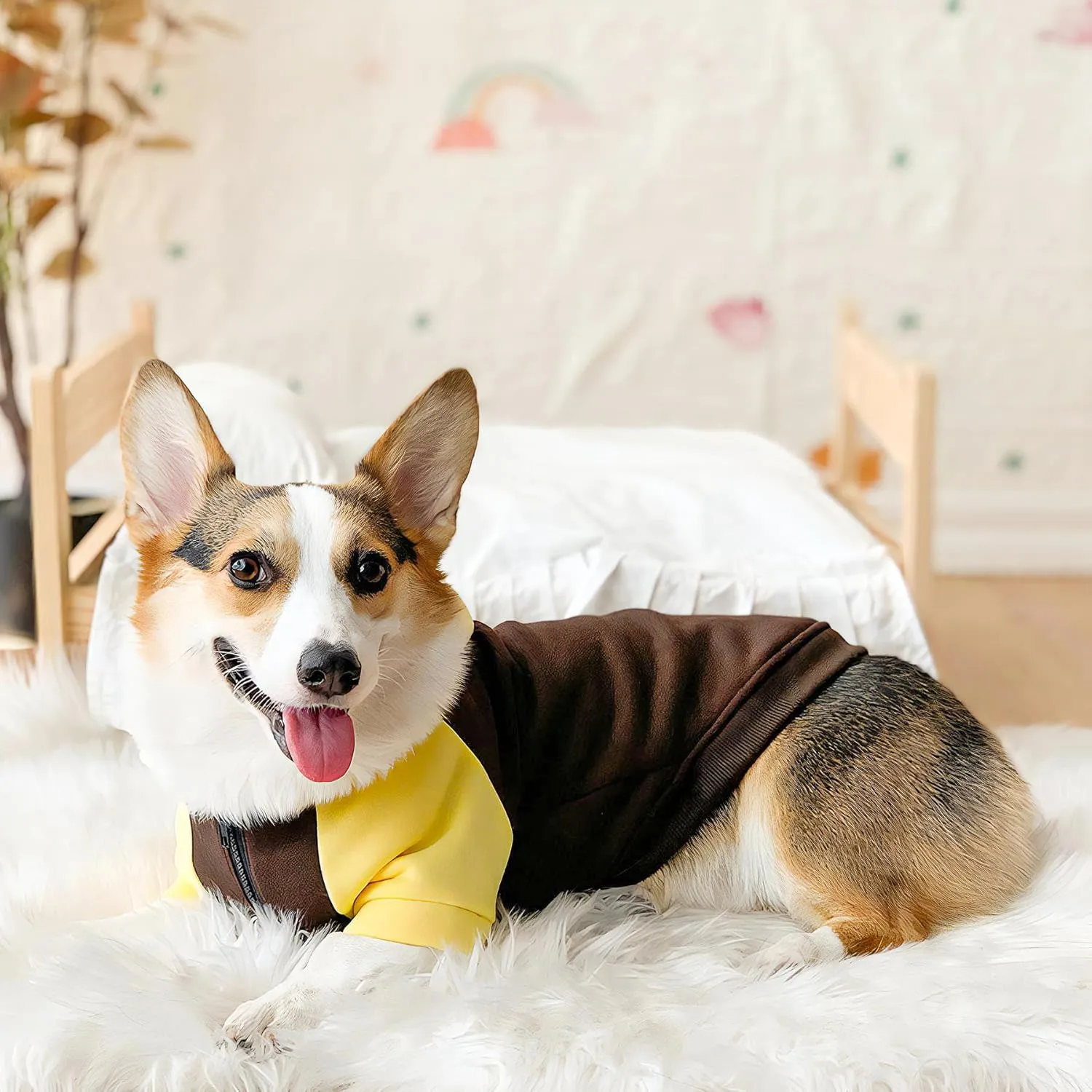 Dog Fleece Sweater Frenchie Clothes French Bulldog Sweater, Frenchie Dog Hoodie Sweatshirt Halloween Costume Winter Coat for Medium Dogs and Cats,Color Blocked,Yellow, XL