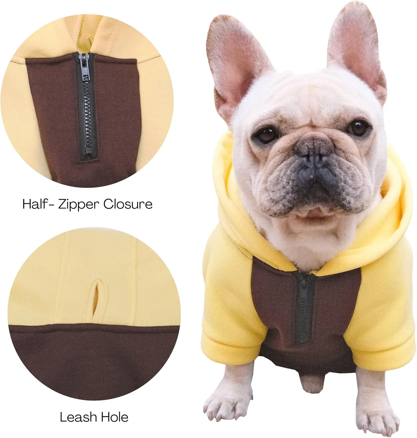 Dog Fleece Sweater Frenchie Clothes French Bulldog Sweater, Frenchie Dog Hoodie Sweatshirt Halloween Costume Winter Coat for Medium Dogs and Cats,Color Blocked,Yellow, XL