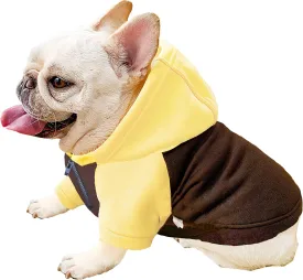 Dog Fleece Sweater Frenchie Clothes French Bulldog Sweater, Frenchie Dog Hoodie Sweatshirt Halloween Costume Winter Coat for Medium Dogs and Cats,Color Blocked,Yellow, XL