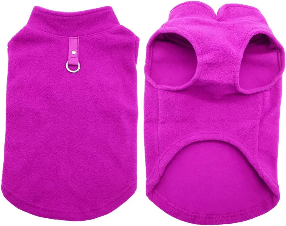 Dog Fleece Vest Soft Winter Jacket Sweater with D-Ring Leash Cold Weather Coat Hoodie for Small Medium Large Dogs Purple Large