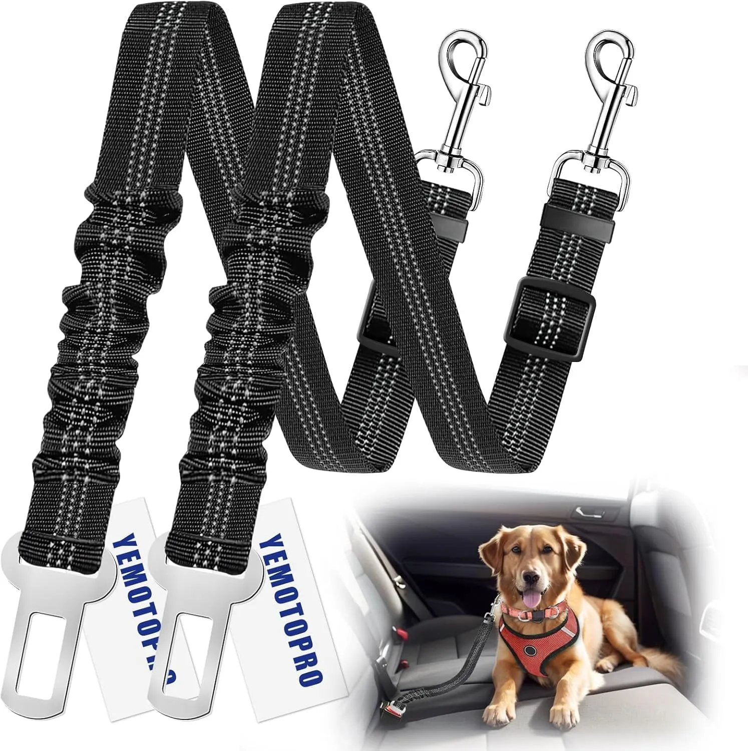 Dog Seat Belt Upgraded Dog Seat Belt for Car for Dog Harness with Elastic Band 360 Adjustable Dogs Seat Belts for Car Leash Tether Universal Black 2 Pack
