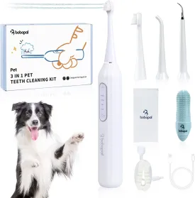 Dog Tooth Brushing Kit with Accessories - 3-in-1 Ultrasonic Toothbrush & Plaque Remover for Dogs, Water Flosser,2 Modes & 3 Intensity Levels,IPX7,Includes Replaceable Parts