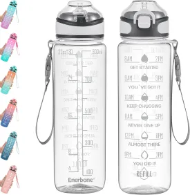 Enerbone 32 oz Water Bottle with Times to Drink and Straw, Motivational Drinking Water Bottles with Carrying Strap, Leakproof BPA & Toxic Free, Ensure You Drink Enough Water for Fitness Gym Outdoor