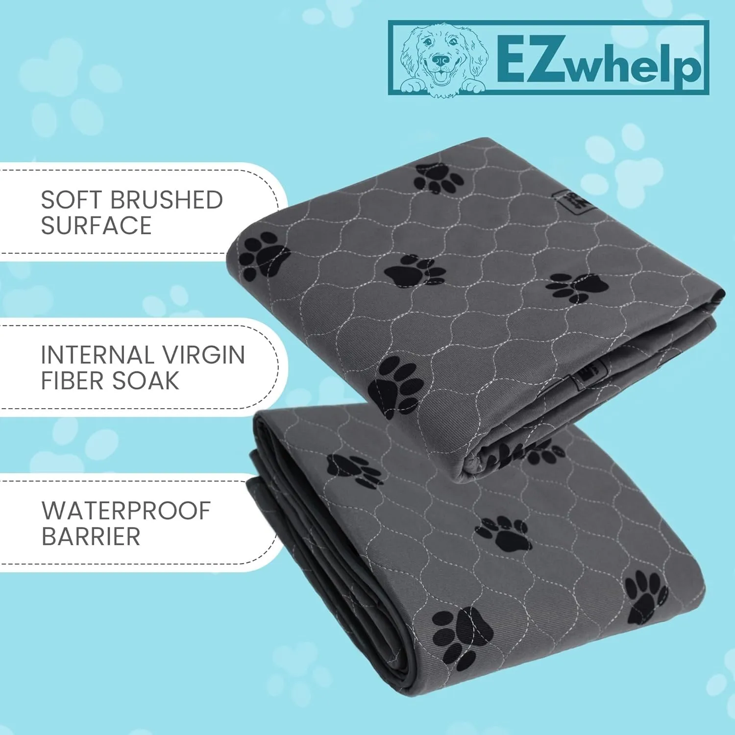 EZwhelp Reusable Quick Dry Pad - Waterproof Pet Pee Pads Washable for Large Dogs - Non-Slip Dog Training Pads, Fast Absorbent - Reusable Potty Pads for Cats and Dogs - 29" x 29" Pack of 2