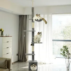 Floor to Ceiling Cat Tree, 5-Tier Height (95-109 inches) - Adjustable Cat Climbing Tower with Sisal Scratching Posts, Cat Condo, Hammock, Platforms, and Hanging Balls
