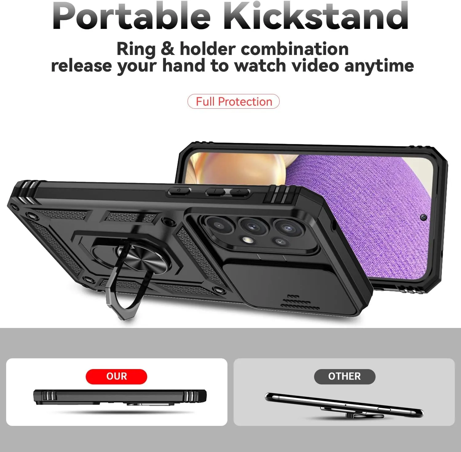 for Samsung Galaxy A35 5G Case,Galaxy A35 5G Case,with Screen Protectors and Camera Cover,[Military Grade] 16ft.Drop Tested Cover with Magnetic Kickstand Protective Case for Samsung A35 5G, Black
