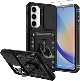 for Samsung Galaxy A35 5G Case,Galaxy A35 5G Case,with Screen Protectors and Camera Cover,[Military Grade] 16ft.Drop Tested Cover with Magnetic Kickstand Protective Case for Samsung A35 5G, Black