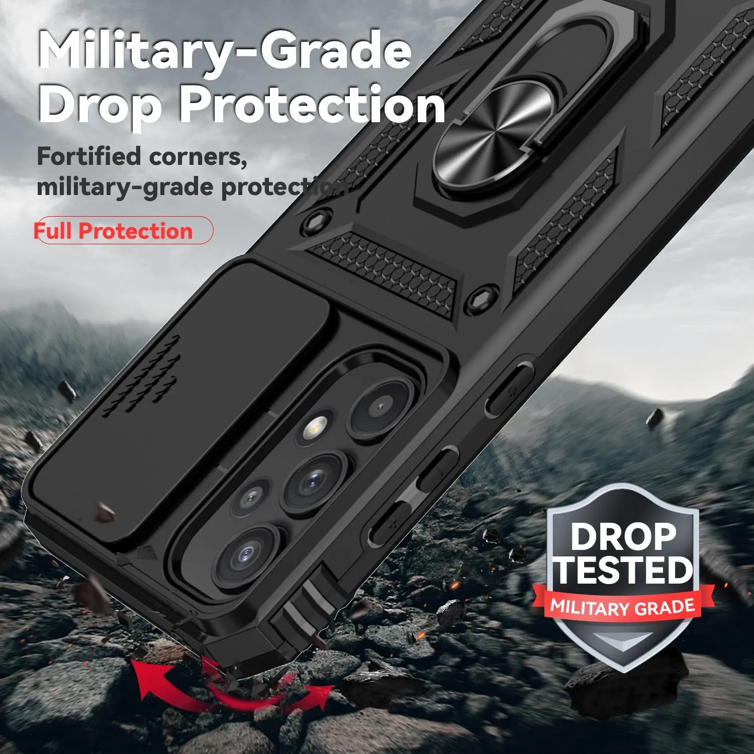 for Samsung Galaxy A35 5G Case,Galaxy A35 5G Case,with Screen Protectors and Camera Cover,[Military Grade] 16ft.Drop Tested Cover with Magnetic Kickstand Protective Case for Samsung A35 5G, Black