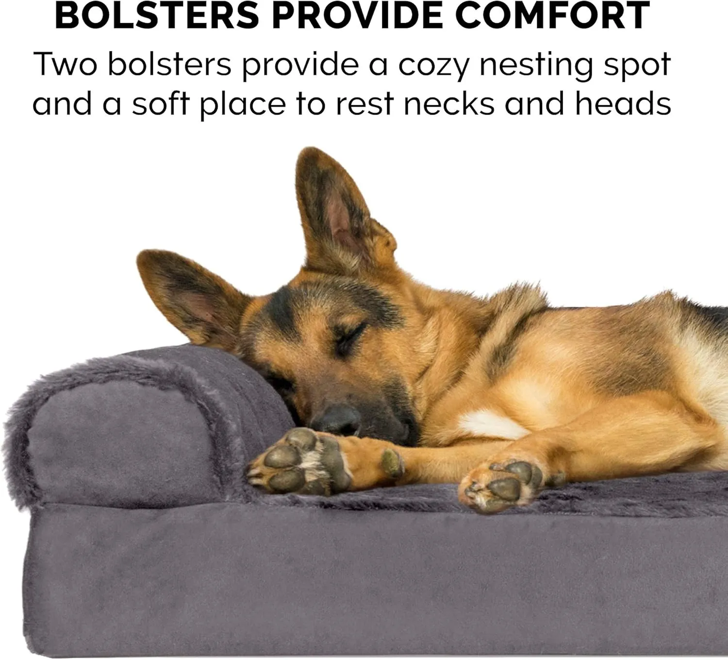 Furhaven Orthopedic Dog Bed for Large Dogs w/ Removable Bolsters & Washable Cover, For Dogs Up to 125 lbs - Plush & Velvet L Shaped Chaise - Platinum Gray, Jumbo Plus/XXL