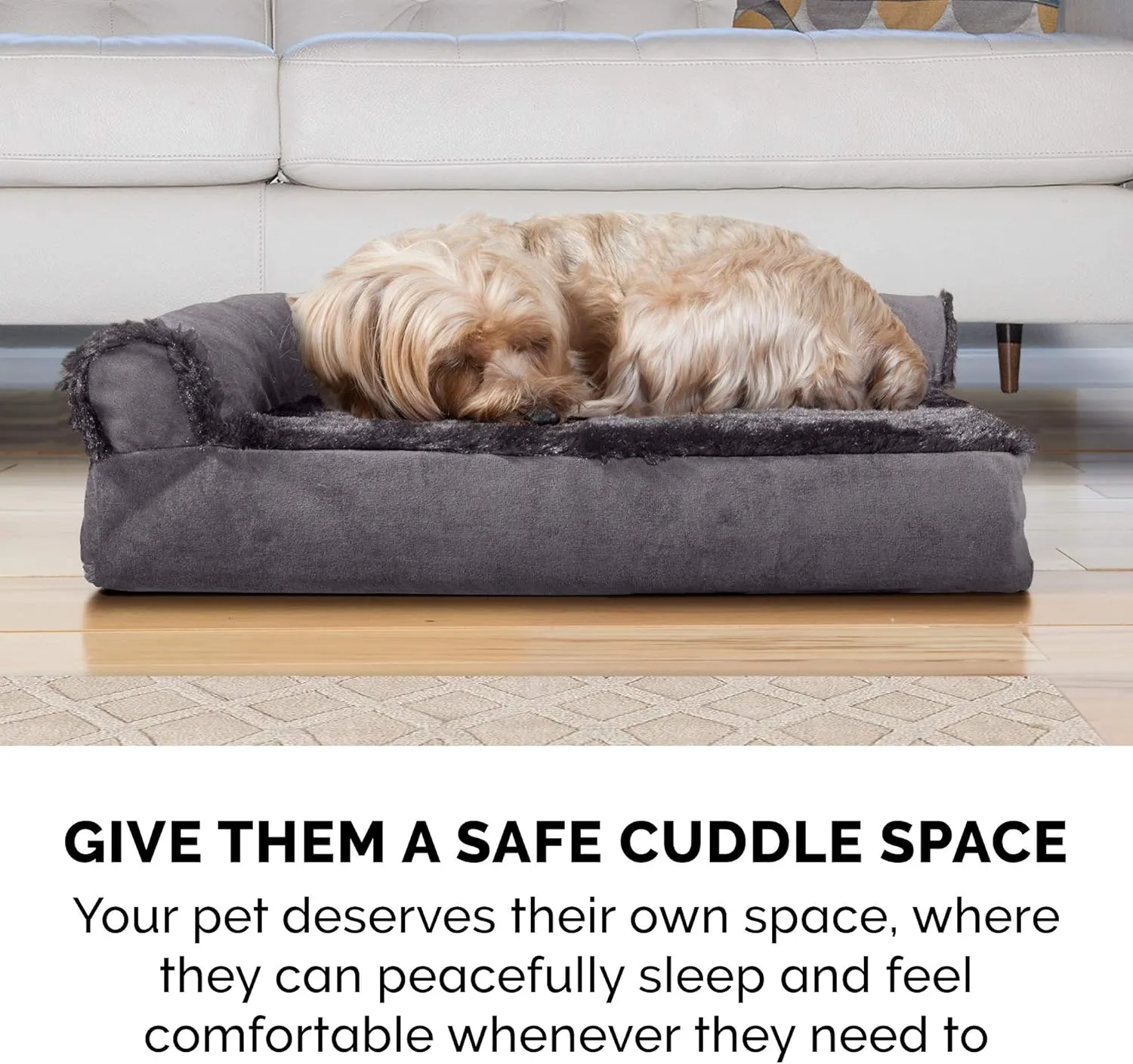 Furhaven Orthopedic Dog Bed for Large Dogs w/ Removable Bolsters & Washable Cover, For Dogs Up to 125 lbs - Plush & Velvet L Shaped Chaise - Platinum Gray, Jumbo Plus/XXL