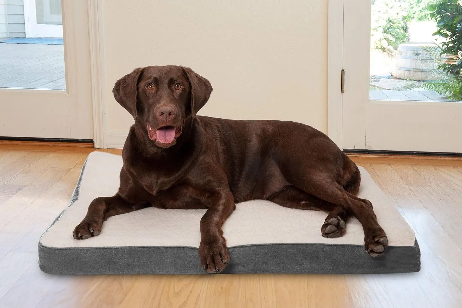 Furhaven Orthopedic Dog Bed for Large/Medium Dogs w/ Removable Washable Cover, For Dogs Up to 55 lbs - Sherpa & Suede Mattress - Gray, Large