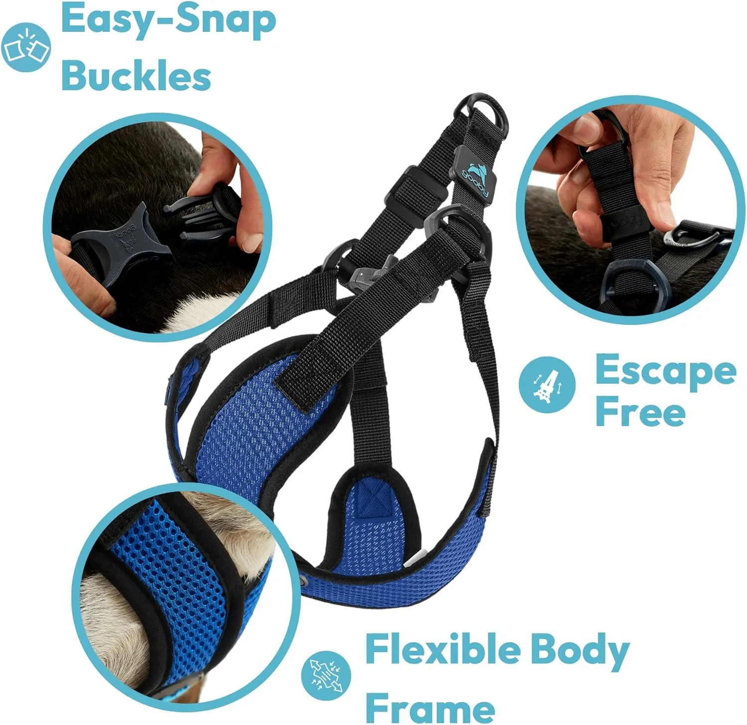 Gooby Comfort X Step in Lite Dog Harness - Choke Free, Escape Free with Light Breathable Mesh - Step in Dog Harness for Small and Medium Dogs - Quick Release Buckle, Metal D-Rings - Black, Medium