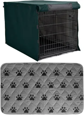 Gorilla Grip Dog Crate Cover, Hunter Green 24 Inch and Reusable Puppy Pads, Paw Design 40x26, 2 Item Bundle