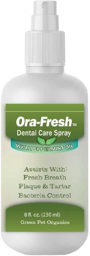Green Pet Organics OraFresh Dental Spray with Peppermint Oil - Naturally Fights Tartar, Plaque & Freshens Breath Instantly, Improves Oral Health, 8 oz