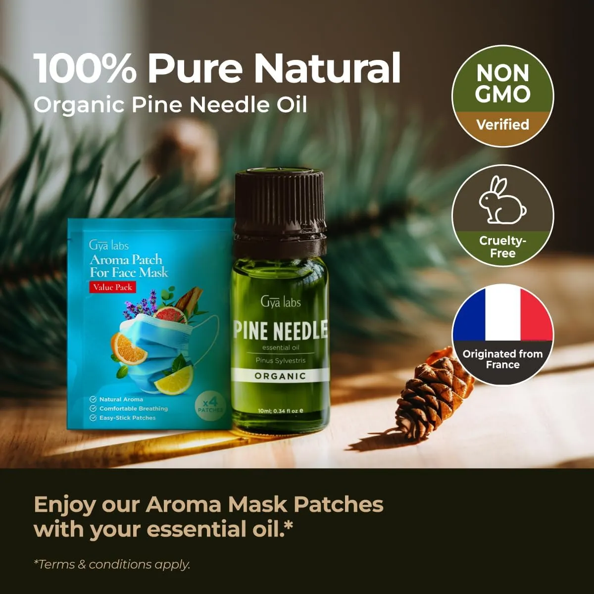 Gya Labs Organic Pine Essential Oil for Diffuser - 100% Pure Natural Pine Needle Essential Oil Organic for Skin, Hair, Candle Making (0.34 Fl Oz)