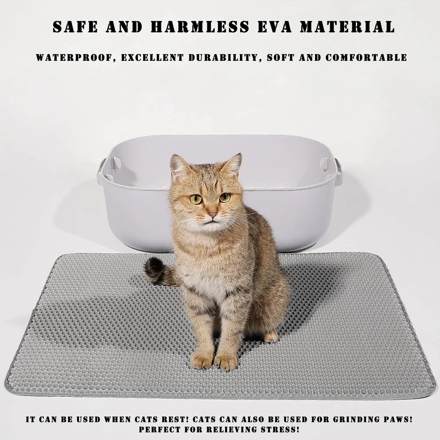 HCY&WLD Cat Litter Mat, 45x26/35x24/30x22/24x18 Inch Double Layer Cat Litter Box Mat, EVA Non-Slip, Waterproof Urine Proof Cat Litter Catcher Mat, Easy Clean Scatter Control (35x24 Inch, Gray)