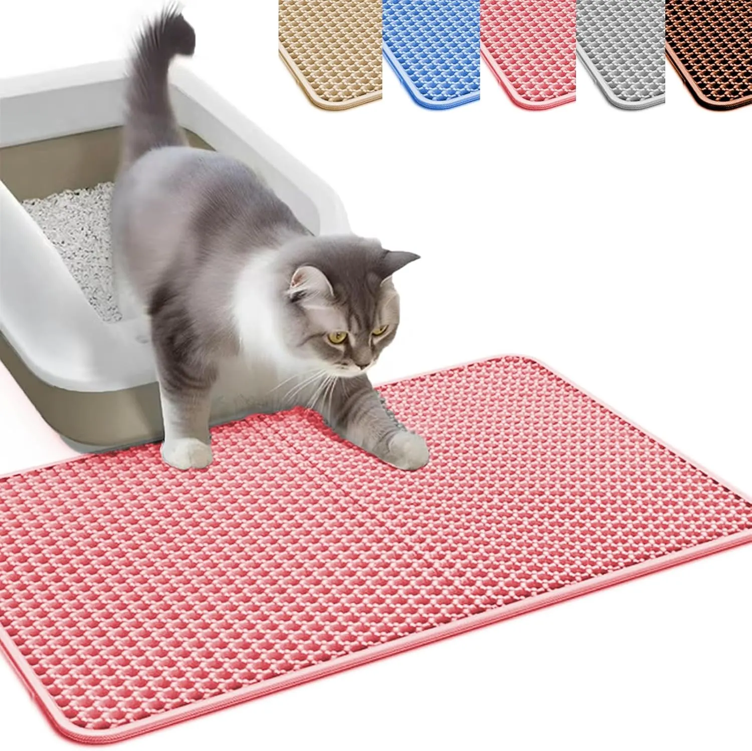 HCY&WLD Cat Litter Mat, Honeycomb Double Layer Cat Litter Trapping Mat, Waterproof Urine Proof Non-Slip, Scatter Control, Less Waste, Easier to Clean (Pink, 45" X 26")