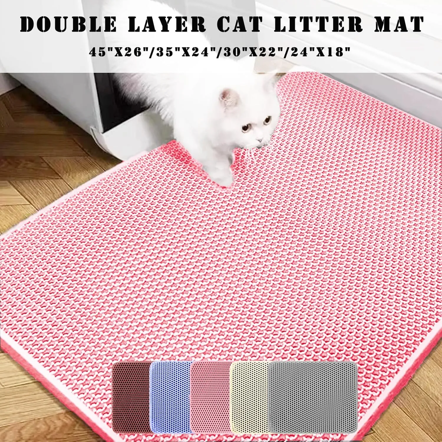 HCY&WLD Cat Litter Mat, Honeycomb Double Layer Cat Litter Trapping Mat, Waterproof Urine Proof Non-Slip, Scatter Control, Less Waste, Easier to Clean (Pink, 45" X 26")