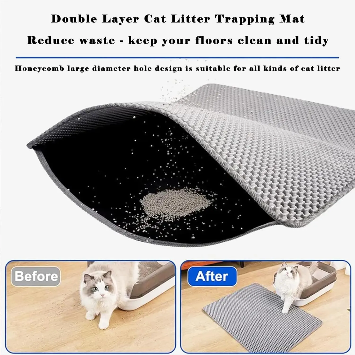 HCY&WLD Cat Litter Mat, Honeycomb Double Layer Cat Litter Trapping Mat, Waterproof Urine Proof Non-Slip, Scatter Control, Less Waste, Easier to Clean (Pink, 45" X 26")