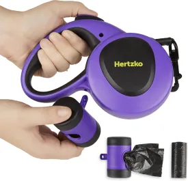 Hertzko Leash with Integrated Bag Dispenser - Purple and Black, 16 Foot, Up to 110lbs - Small, Medium & Large Dogs, Heavy Duty Purple Leash with Thick Rope, Retractable Dog Leash with Poop Bag Holder