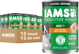 IAMS Proactive Health Adult Wet Dog Food Classic Ground with Chicken and Rice, 13 oz. Cans, Pack of 12