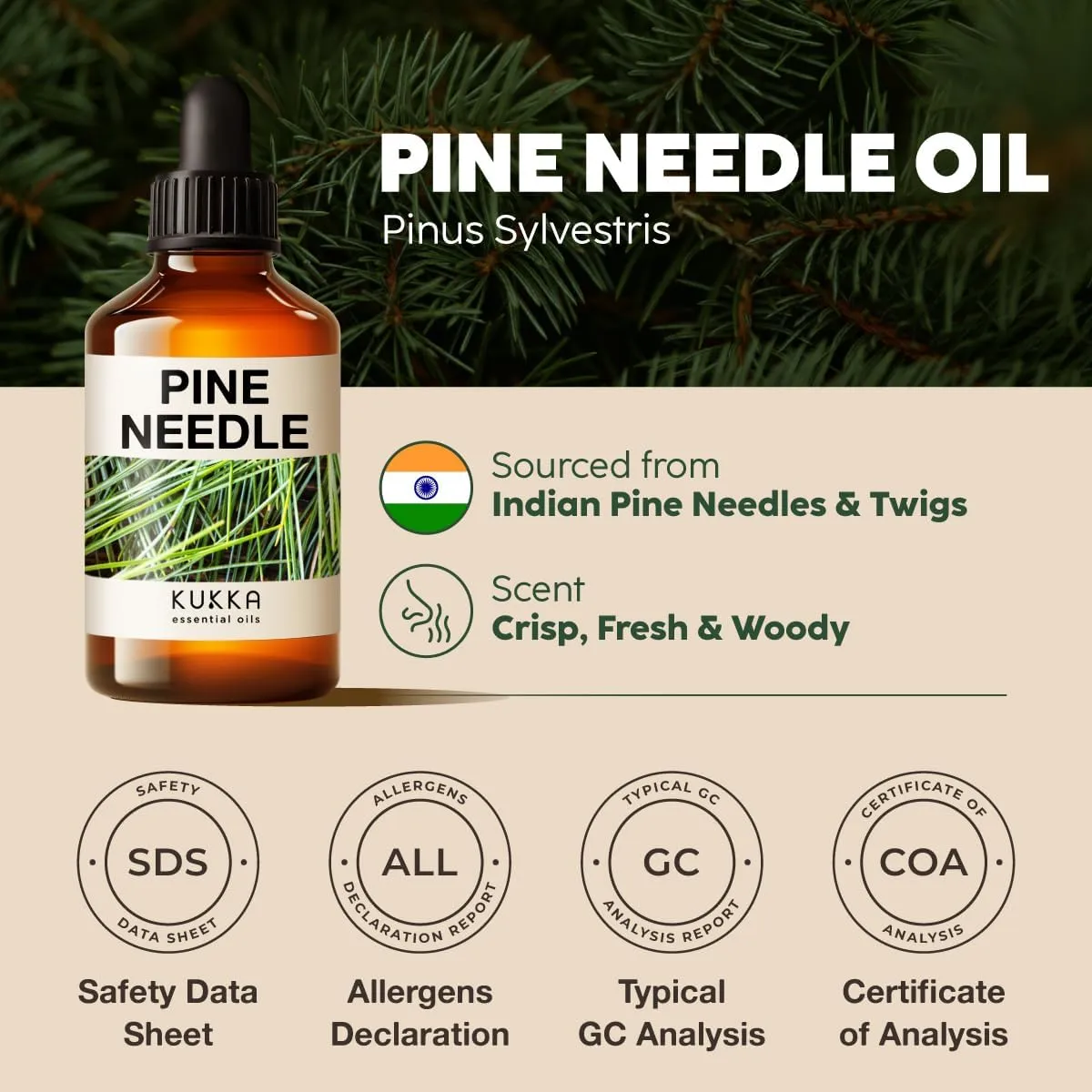 Kukka Pine Essential Oil for Diffuser - 4 Fl Oz - 100% Pure Natural Pine Oil, Woody Scent, for Candle & Soap Making Scent DIY