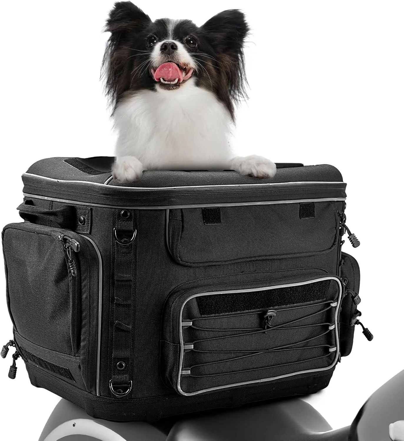 Motorcycle Pet Carrier Bag, Portable Soft-Sided Pet Carrier for Dogs & Cats, Breathable Mesh Weather-Proof Pet Travel Bag Comes with Raincover and 2 Brown Bowls